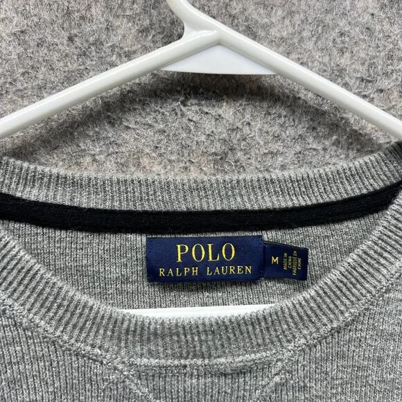 Polo Ralph Lauren Sweater Men Medium Gray Sweatshirt Pullover 1967 Fleece - Picture 5 of 12